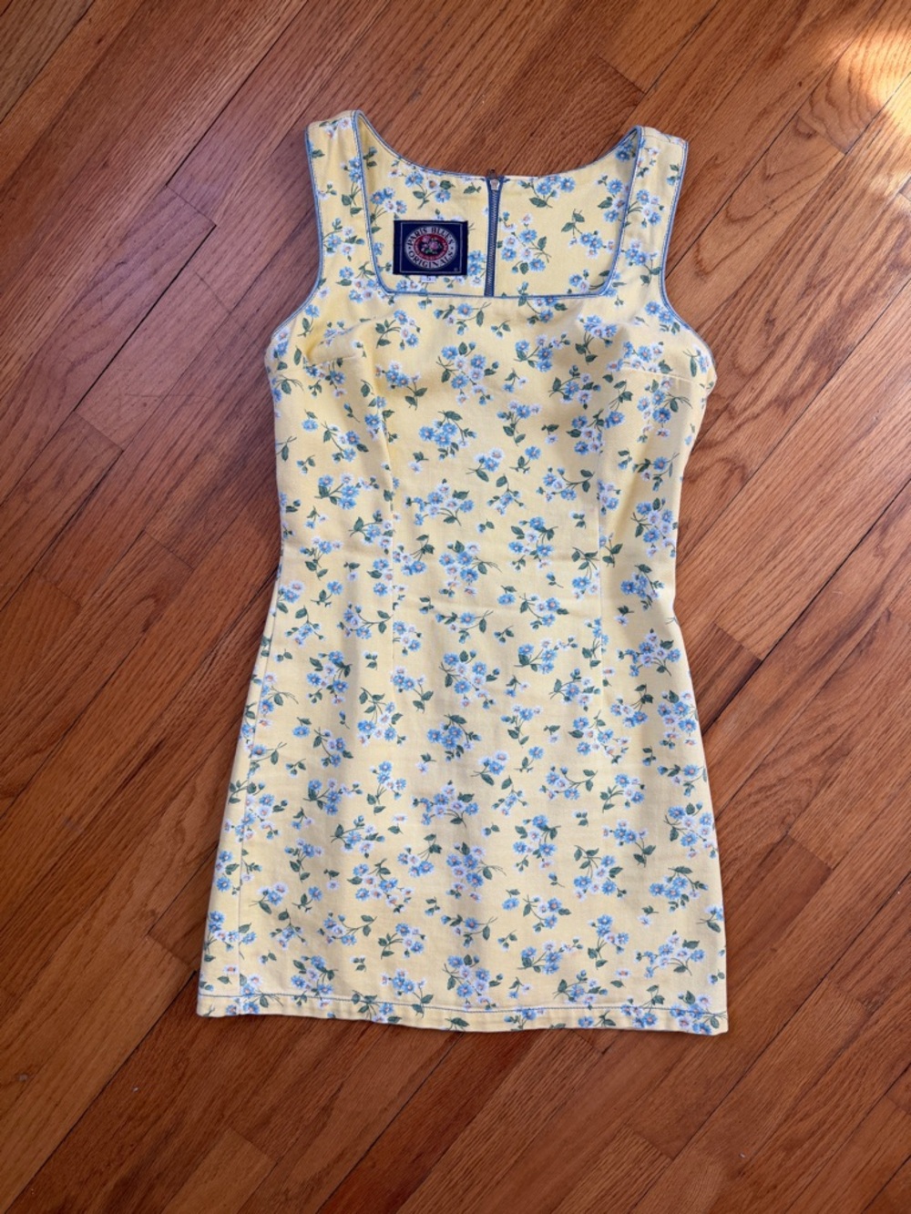 Yellow Floral Denim Vintage Mini Dress